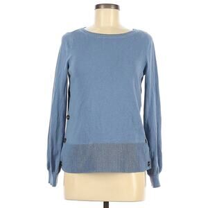 Tahari Light Blue Cotton Pullover Sweater Side Buttons Size Large